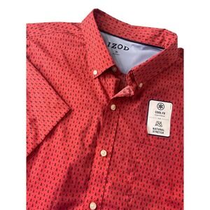 NWT Izod Cool Fix Short Sleeve Anchors Easy Care Shirt Red‎ XL Natural Stretch